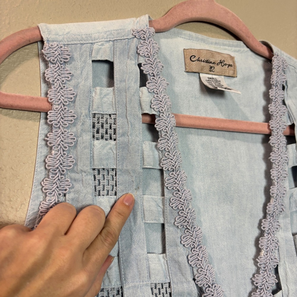 Vintage 90s Christina Hope Light Wash Denim Woven Cutout Vest Small Bohemian - Picture 11 of 11